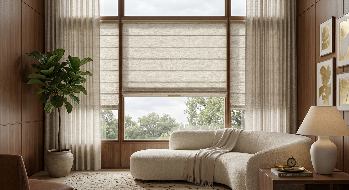 Alustra® Woven Textures® Roman Shades & Sheer Drapery